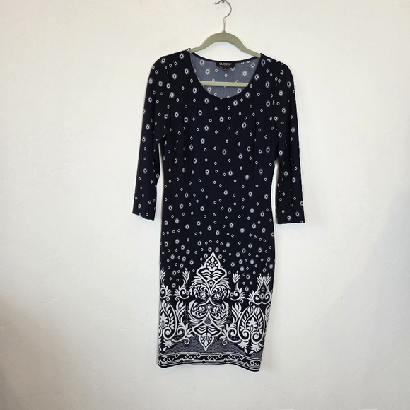 Navy Blue Batik Print Midi Dress Paisley Classic Modest Church School Teacher 6 - Picture 10 of 13